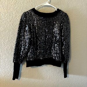 Black Sequin Crewneck Cropped Top Chaser size small